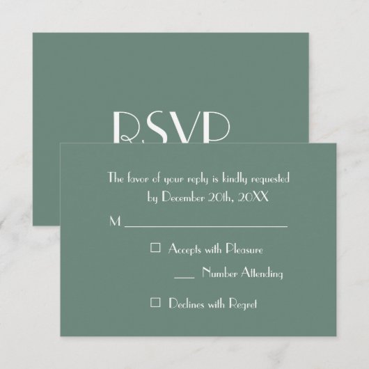 Moderne Elegante Groene Uitnodigingskaart voor RSV RSVP Kaartje (Voorkant / Achterkant)
