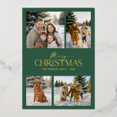 Moderne Elegante Groene Vrolijke Kerstmis Familief Folie Feestdagenkaart (Voorkant)