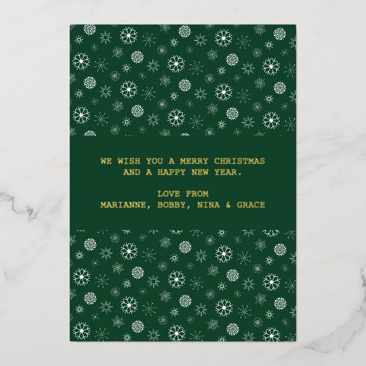Moderne Elegante Groene Vrolijke Kerstmis Sneeuwvl Folie Feestdagenkaart (Voorkant)