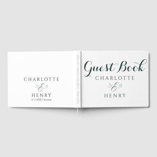Moderne Elegante Groene & Witte Huwelijk Gastenboek (Volledig)