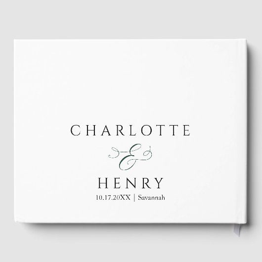 Moderne Elegante Groene & Witte Huwelijk Gastenboek (Achterkant)