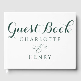 Moderne Elegante Groene & Witte Huwelijk Gastenboek