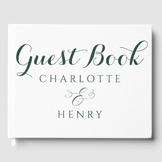 Moderne Elegante Groene & Witte Huwelijk Gastenboek (Voorkant)