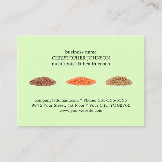 Moderne Elegante Groene Zaden Foto Voedingsdeskund Visitekaartje (Voorkant)