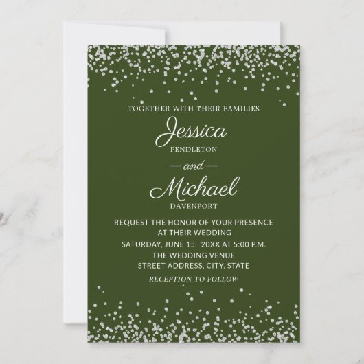 Moderne Elegante Groene Zilveren Glitter Bruiloft  Kaart (Voorkant)