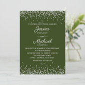 Moderne Elegante Groene Zilveren Glitter Bruiloft  Kaart (Staand voorkant)