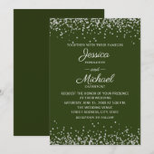 Moderne Elegante Groene Zilveren Glitter Bruiloft  Kaart (Voorkant / Achterkant)