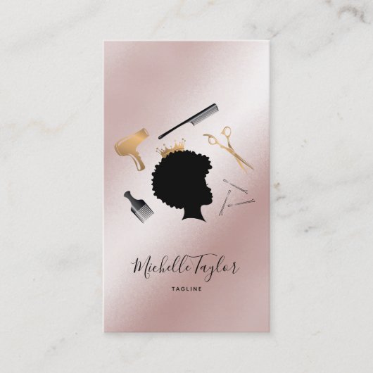 Moderne elegante Haarstylist Afro Amerikaanse vrou Visitekaartje (Voorkant)
