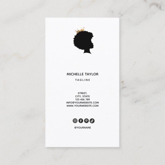 Moderne elegante Haarstylist Afro Amerikaanse vrou Visitekaartje (Achterkant)