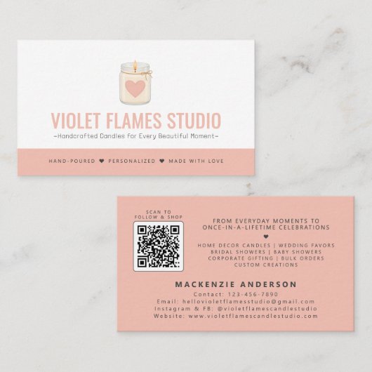 Moderne Elegante Handgemaakte Kaarsenmaker QR-code Visitekaartje (Voorkant / Achterkant)