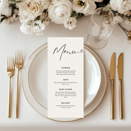 Moderne Elegante Handgeschreven Huwelijksdiner Menu