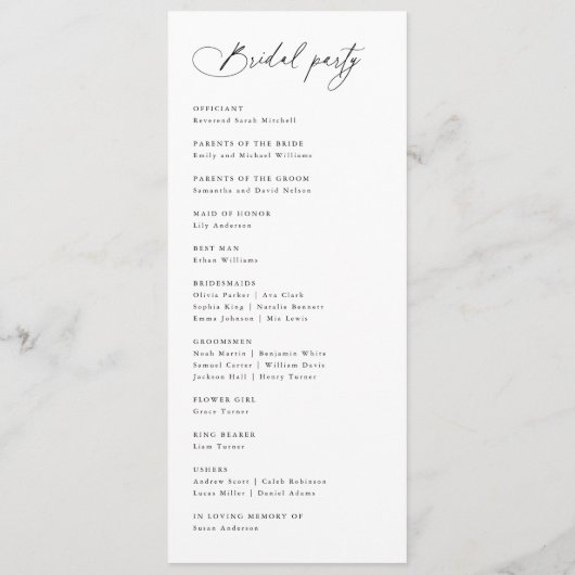 Moderne Elegante Handgeschreven Kalligrafie Bruilo Programmakaart (Achterkant)