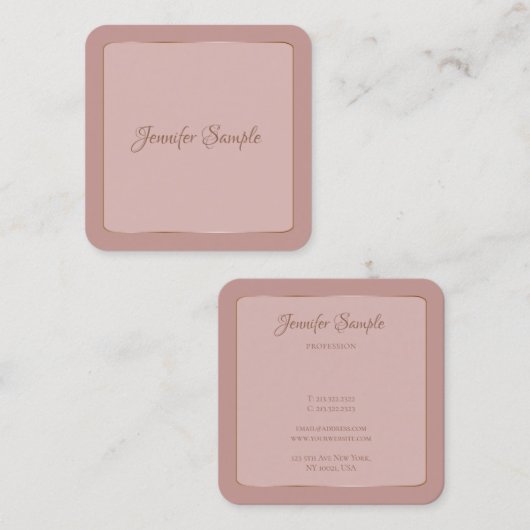 Moderne elegante handgeschreven script luxe afgero vierkante visitekaartje (Voorkant / Achterkant)