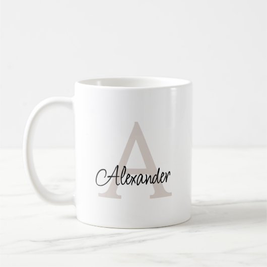 Moderne Elegante Handgeschreven Script Monogram & Koffiemok (Links)