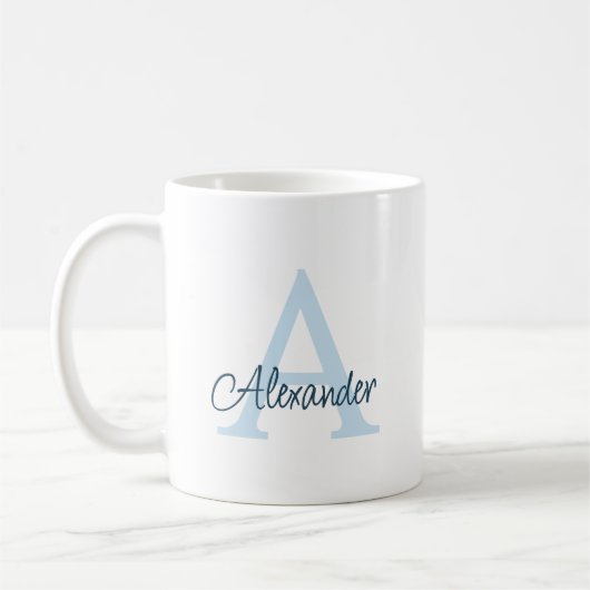 Moderne Elegante Handgeschreven Script Monogram &  Koffiemok (Links)