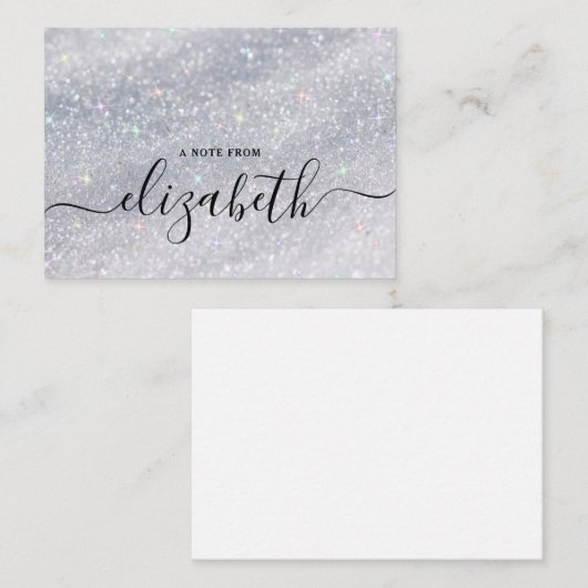 Moderne elegante handschrift scriptnaam Glitter Notitiekaartje (Voorkant / Achterkant)