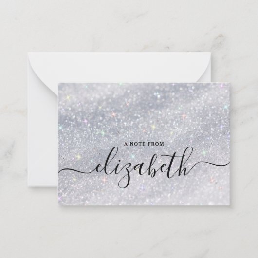 Moderne elegante handschrift scriptnaam Glitter Notitiekaartje (Voorkant)