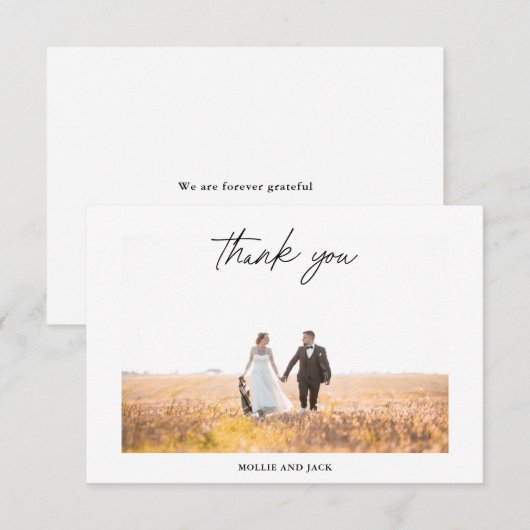 Moderne, elegante handschrijvende scriptweduwfoto  bedankkaart (Voorkant / Achterkant)