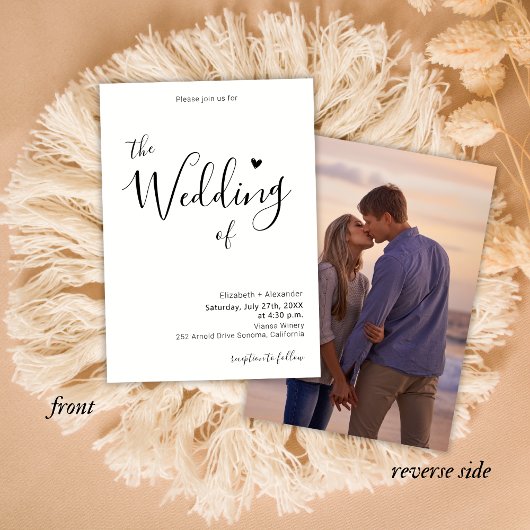 Moderne Elegante Hart Calligrafie Foto Bruiloft Kaart