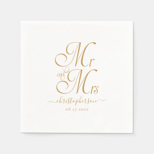 Moderne elegante heer en mevrouw Gold Script bruil Servet (Voorkant)