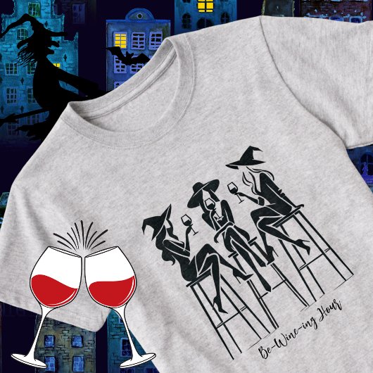 Moderne, elegante heksen wijn avond, Halloween T-shirt