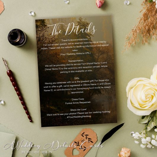 Moderne Elegante Herfst  Rustieke Trouwdetails Informatiekaartje