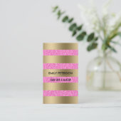 Moderne Elegante Hete Roze Glitter en Gouden Strep Visitekaartje (Staand voorkant)