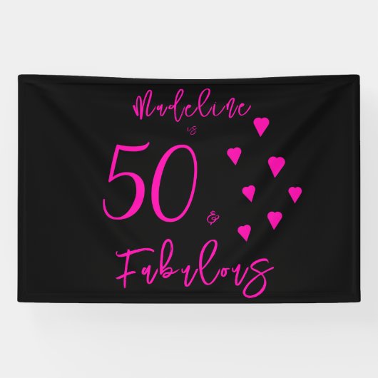 Moderne Elegante Hete Roze Harten Zwart 50ste Verj Spandoek (Horizontaal)