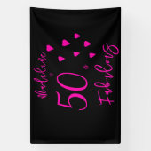 Moderne Elegante Hete Roze Harten Zwart 50ste Verj Spandoek (Verticaal)
