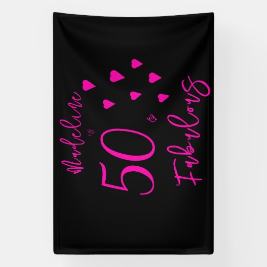 Moderne Elegante Hete Roze Harten Zwart 50ste Verj Spandoek (Verticaal)