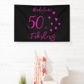 Moderne Elegante Hete Roze Harten Zwart 50ste Verj Spandoek (Insitu)