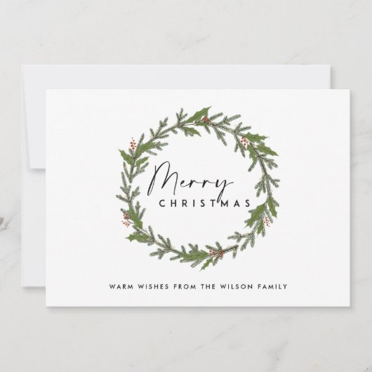 MODERNE ELEGANTE HOLLY BERRY KRANS VROLIJK KERST FEESTDAGENKAART (Voorkant)