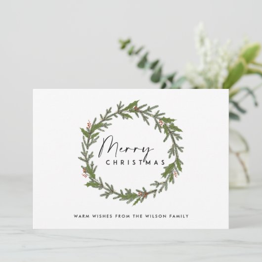 MODERNE ELEGANTE HOLLY BERRY KRANS VROLIJK KERST FEESTDAGENKAART (Staand voorkant)