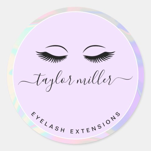 Moderne elegante holografische eyelash-extensies ronde sticker (Voorkant)