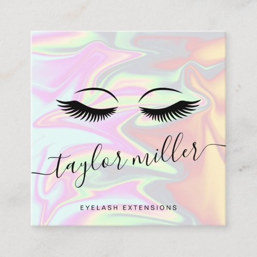 Moderne elegante holografische eyelash-extensies vierkante visitekaartje (Voorkant)