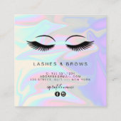 Moderne elegante holografische eyelash-extensies vierkante visitekaartje (Achterkant)