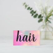 Moderne, elegante holografische haarstylisschaar visitekaartje (Staand voorkant)