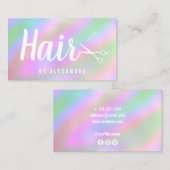 Moderne, elegante holografische haarstylisschaar visitekaartje (Voorkant / Achterkant)
