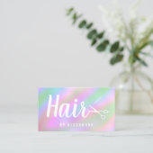 Moderne, elegante holografische haarstylisschaar visitekaartje (Staand voorkant)