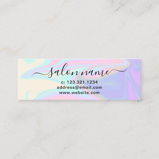 Moderne, elegante holografische make-up & haar mini visitekaartje (Achterkant)