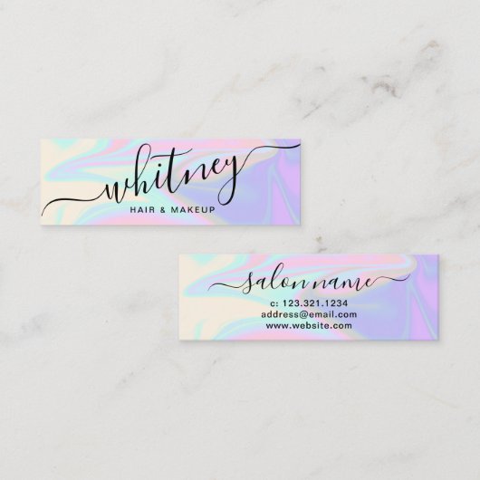 Moderne, elegante holografische make-up & haar mini visitekaartje (Voorkant / Achterkant)