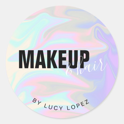 Moderne, elegante holografische make-up & haar ronde sticker (Voorkant)