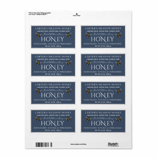 Moderne Elegante Honing Aangepaste Verzendlabels Etiket (Full Sheet)