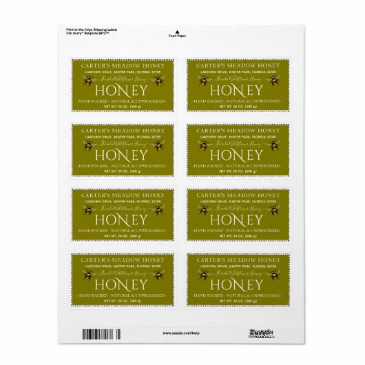 Moderne Elegante Honing Aangepaste Verzendlabels Etiket (Full Sheet)