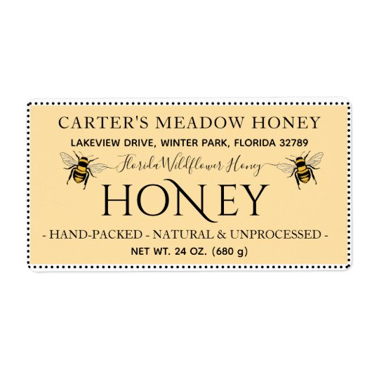 Moderne Elegante Honing Aangepaste Verzendlabels Etiket (Voorkant)