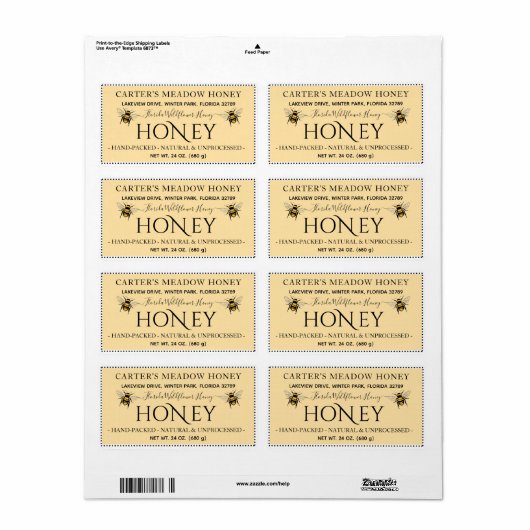 Moderne Elegante Honing Aangepaste Verzendlabels Etiket (Full Sheet)