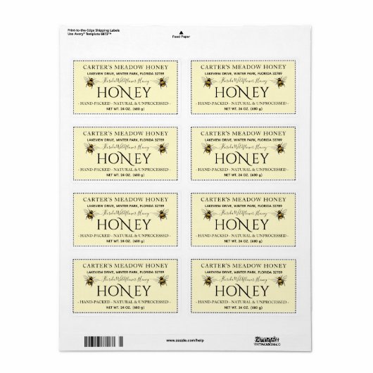 Moderne Elegante Honing Aangepaste Verzendlabels Etiket (Full Sheet)
