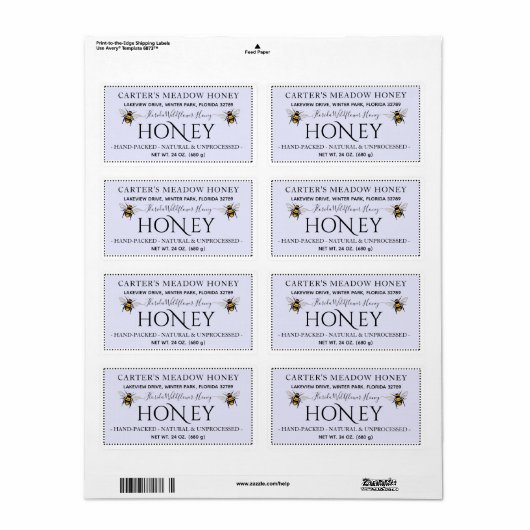 Moderne Elegante Honing Aangepaste Verzendlabels Etiket (Full Sheet)