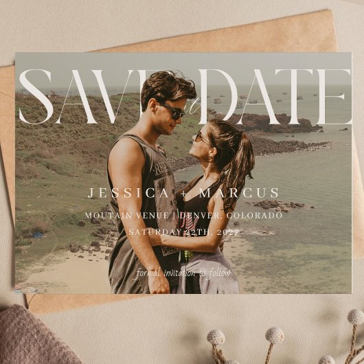 Moderne Elegante Horizontale Script Huwelijksfoto Save The Date