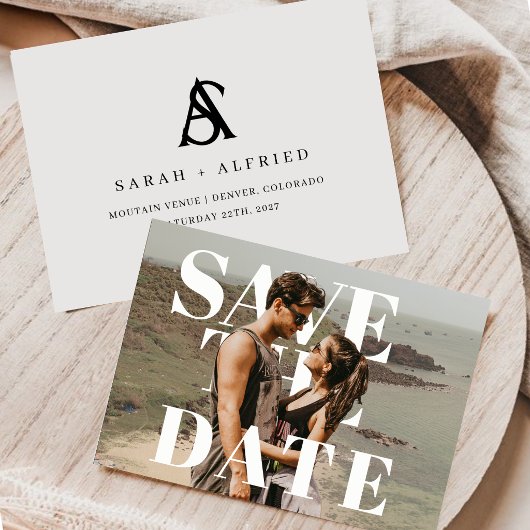Moderne Elegante Horizontale Script Trouwfoto Save The Date